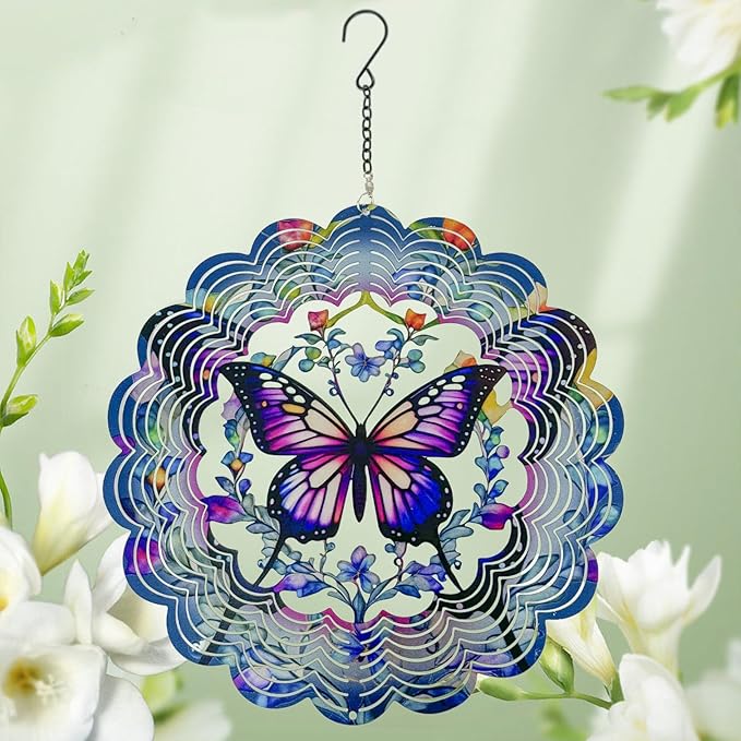 Wind Spinners Metal Butterfly - Butterfly Gifts for Women Mom Grandma Wife, Hanging Wind Spinner for Outdoor & Indoor Decorations, 12 inch 3D Wind Spinner for Ornament Gifts-VerdiqueGarden