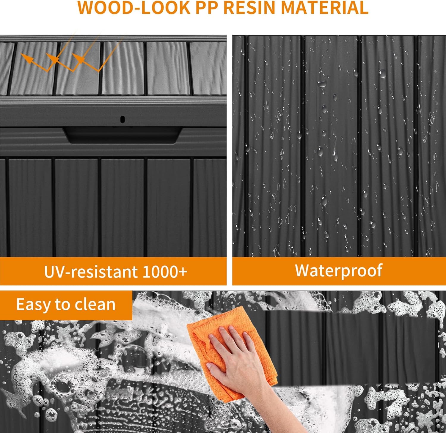 45 Gallon Resin Deck Box, Lockable Patio Outdoor Storage Box for Furniture, Garden Tools and Tools Storage, Waterproof Outside Storage Boxes - Black-VerdiqueGarden