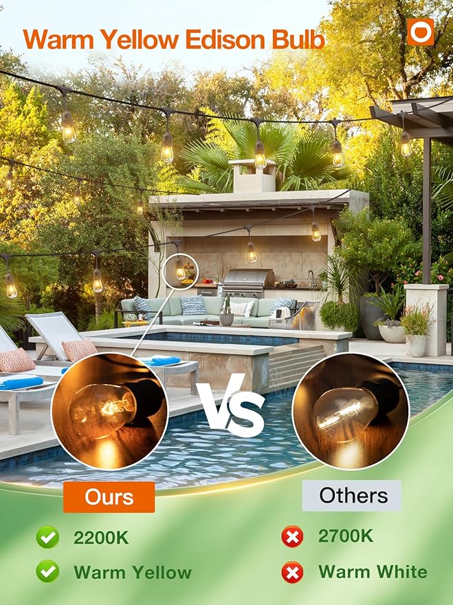 addlon 48 FT Outdoor String Lights Timer Control Commercial Grade Weatherproof 18 Edison Vintage Bulbs ETL Listed Heavy-Duty Decoration Christmas Lights for Patio Backyard Garden-VerdiqueGarden