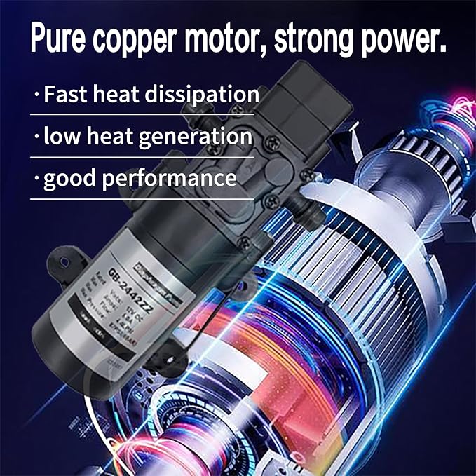 DC 12V Diaphragm Pump, Self-Priming Sprayer Pump, 1.2 GPM 87 PSI Pressure Switch Adjustable water pump, With 2 hose clamps, for RV Camping Shower Garden Irrigation-VerdiqueGarden