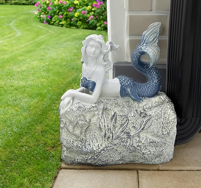 Mermaid Gutter Downspout Splash Block Statue, Garden Outdoor Animal Decor Sculpture, Diverter Rain, Decorative Extension, Waterproof Resin, Fits 3"x4" Rectangular Downspouts, Unique Gift-VerdiqueGarden