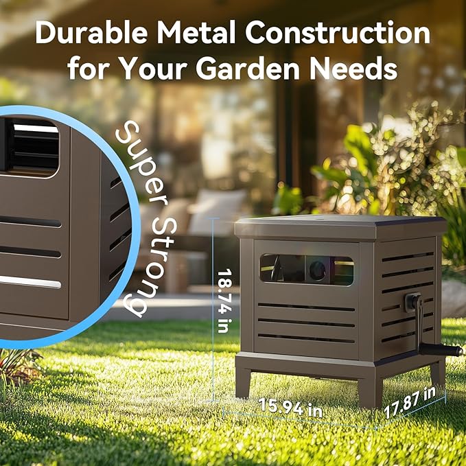 Hose Reel, Heavy Duty Hose Reel Box Hideaway Holds 100 ft x 5/8" Hose, Never-Leak System, Manual Crank Handle, Hose Guide, Stable Foot Pedal, Ideal for Yards, Patios, and Garden Sheds-VerdiqueGarden
