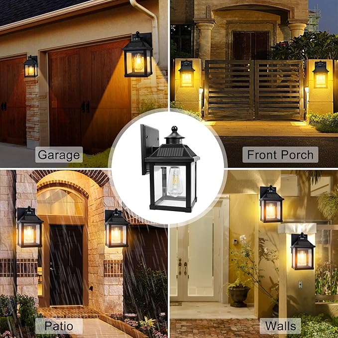 Solar Wall Lights Outdoor, Dusk to Dawn Solar Sconces, Motion Sensor Porch Lights Waterproof with 3 Lighting Modes, Exterior Wall Lantern Outside for Patio Garage Entryway Garden Shed-VerdiqueGarden