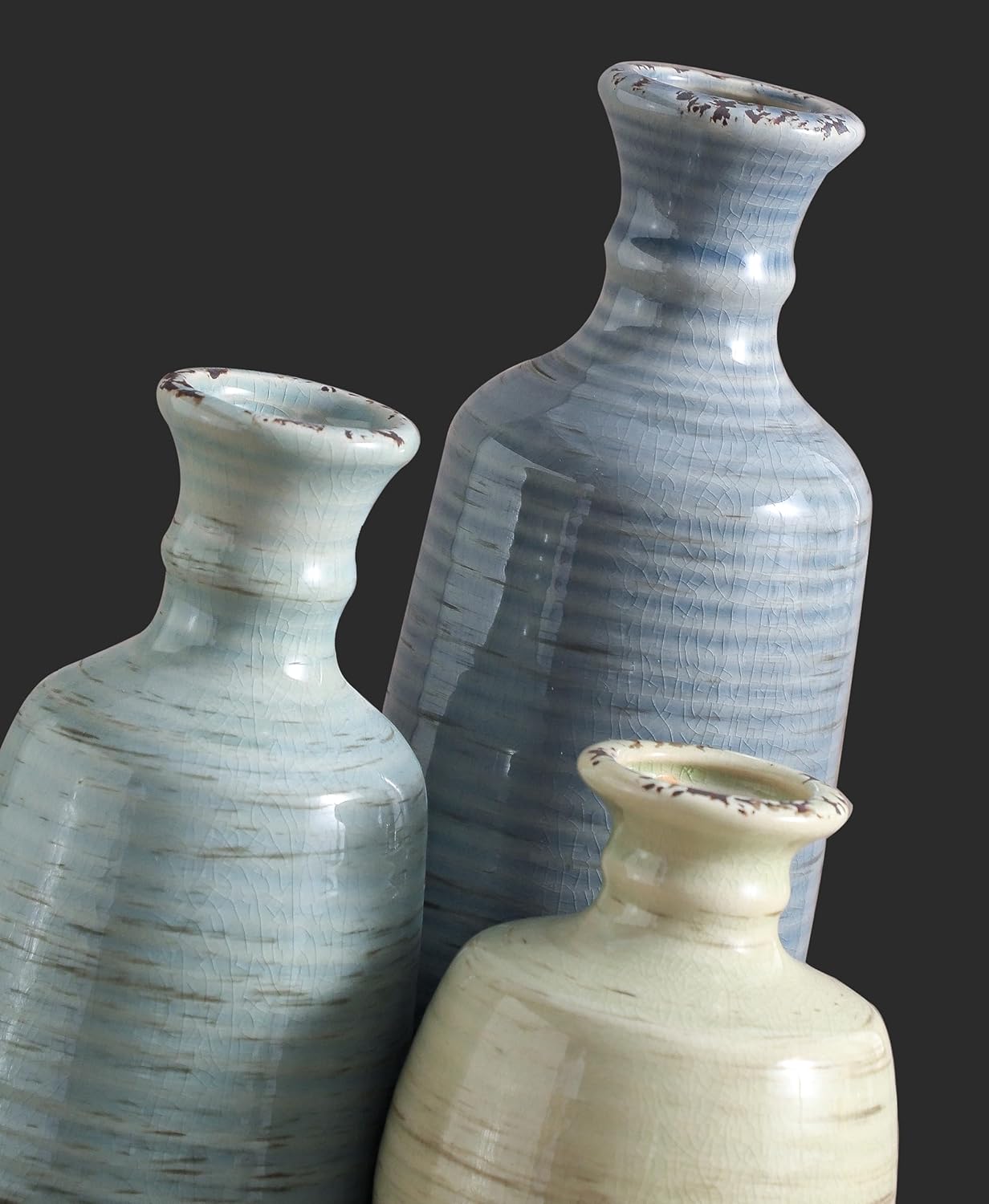 Ceramic Vase Set of 3, Rustic Neutral Vases Home Decor Farmhouse Decorative Flower Vase Modern Boho Pampass Vases for Table Mantel Entryway Shelf Living Room Kitchen Bathroom - Multicolor-VerdiqueGarden