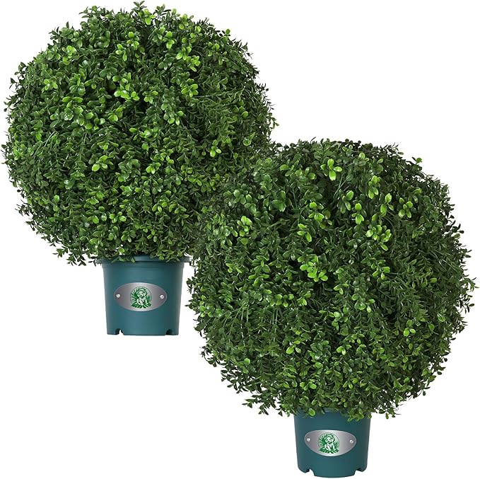 QIANYUN Artificial Plants Outdoor-14Inch Fake Plants Faux Boxwood Plants Outdoor- UV Resistant Shrub for Outdoor/Indoor Decor, Perfect for Porch, Garden, and Backyard-VerdiqueGarden