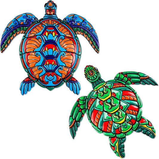 ULENDIS 2 PCS Metal Sea Turtle Wall Art Decor, Ocean Theme Outdoor Wall Decor, Nautical Hanging Decorations for Garden Pool Fence Patio Bathroom Indoor-VerdiqueGarden