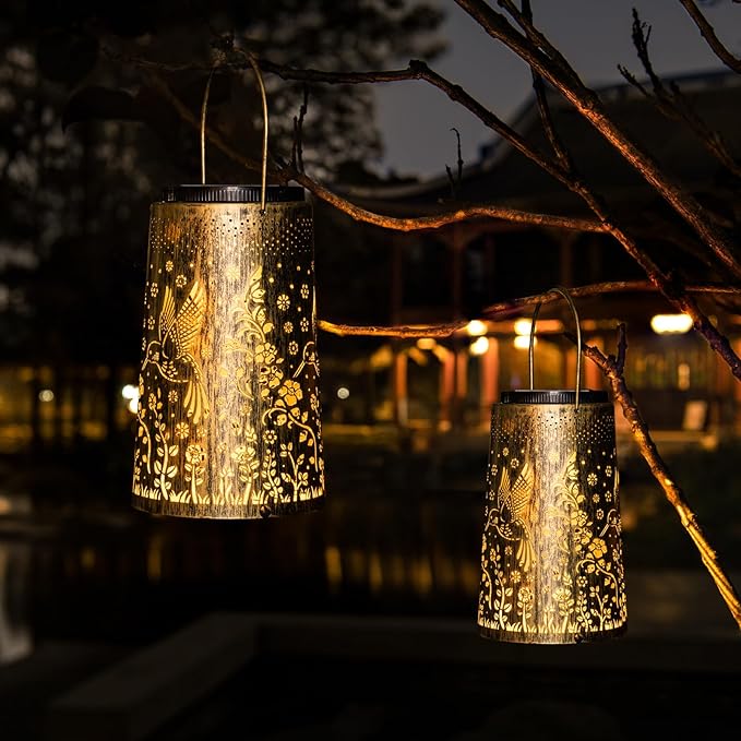 Hummingbird Outdoor Solar Lights for Yard, Hanging Solar Lanterns Outdoor Waterproof, Garden Decor Christmas Gifts for Mom Women Grandma, Hanging Decoration Outside for Yard, Patio, Porch, Lawn-VerdiqueGarden