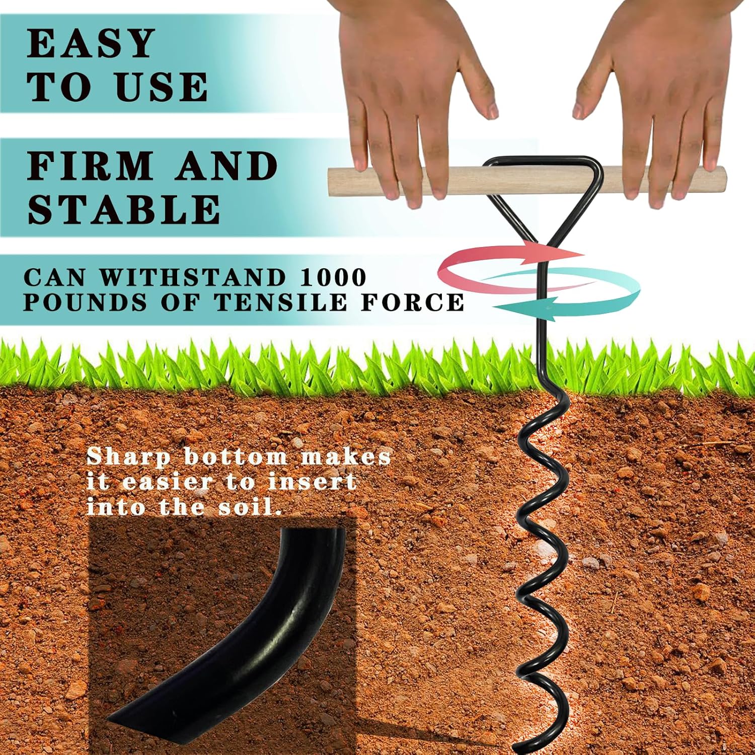 Tree Stake Kits, Tree Stakes and Supports Kits for Hurricane Protection & Bad Weather, Include 3 PCS 15.7" Heavy Duty Spiral Steel Tree Stakes, 3 PCS 15.8" Tree Straps and 3PCS 16.4FT Rope-VerdiqueGarden