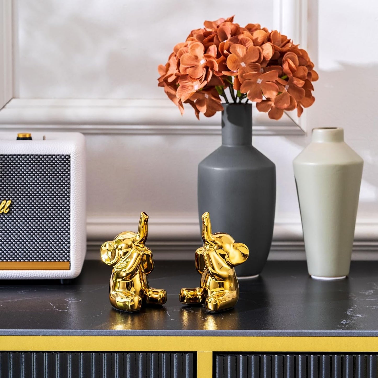 Loving Pair of Small Gold Elephant Statues Gold Home Decor Modern Boho Style Figurine Decorative Ornaments for Living Room, Bedroom, Office Desktop, Cabinets, Shelf-VerdiqueGarden