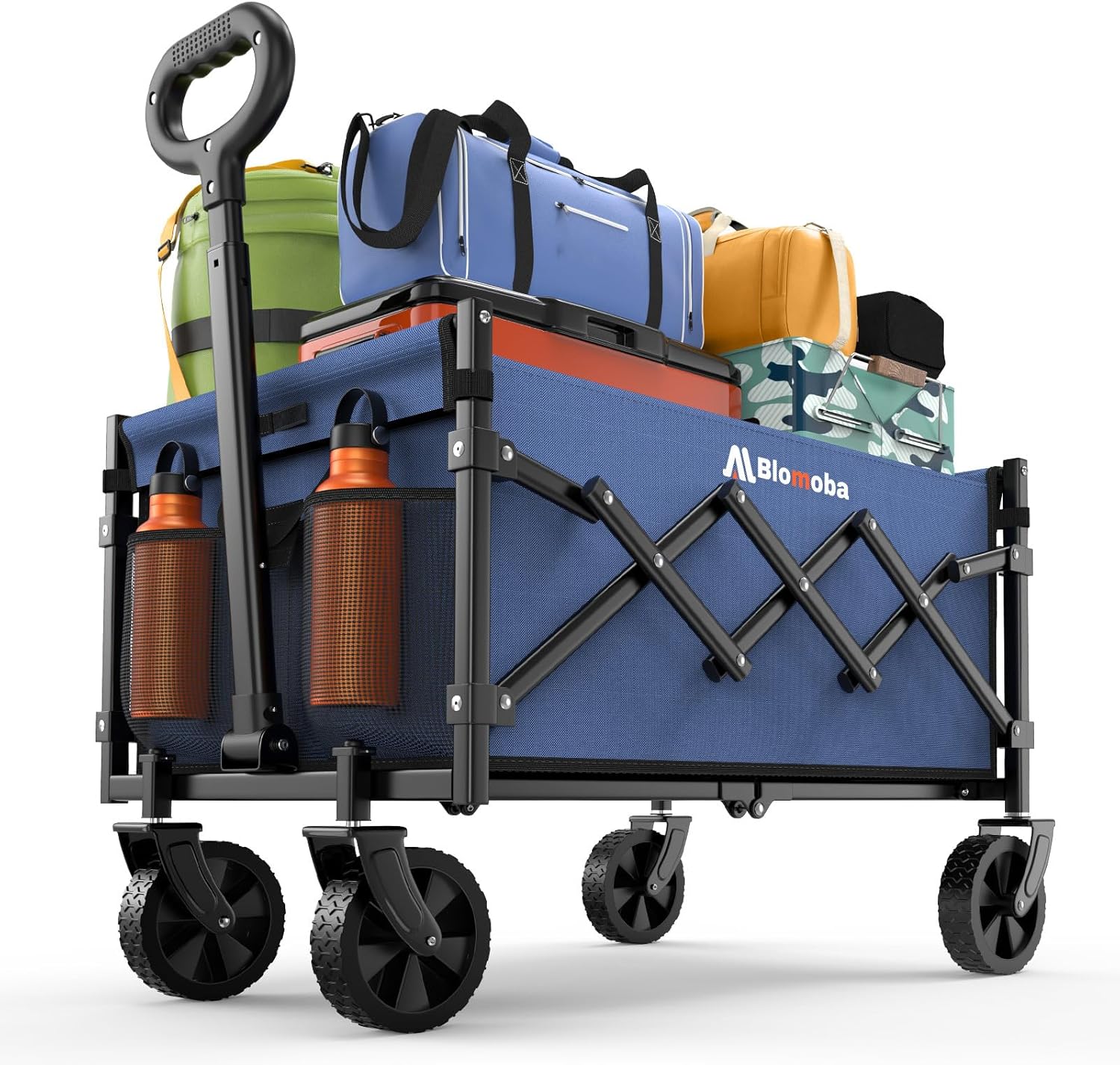 Collapsible Wagon with Wheels, 220 lbs Wagons Carts Foldable Wagon Cart with Flexible Handle, Lightweight Portable Folding Utility Grocery Shopping Cart for Grocery Sports Garden Camping, Blue-VerdiqueGarden