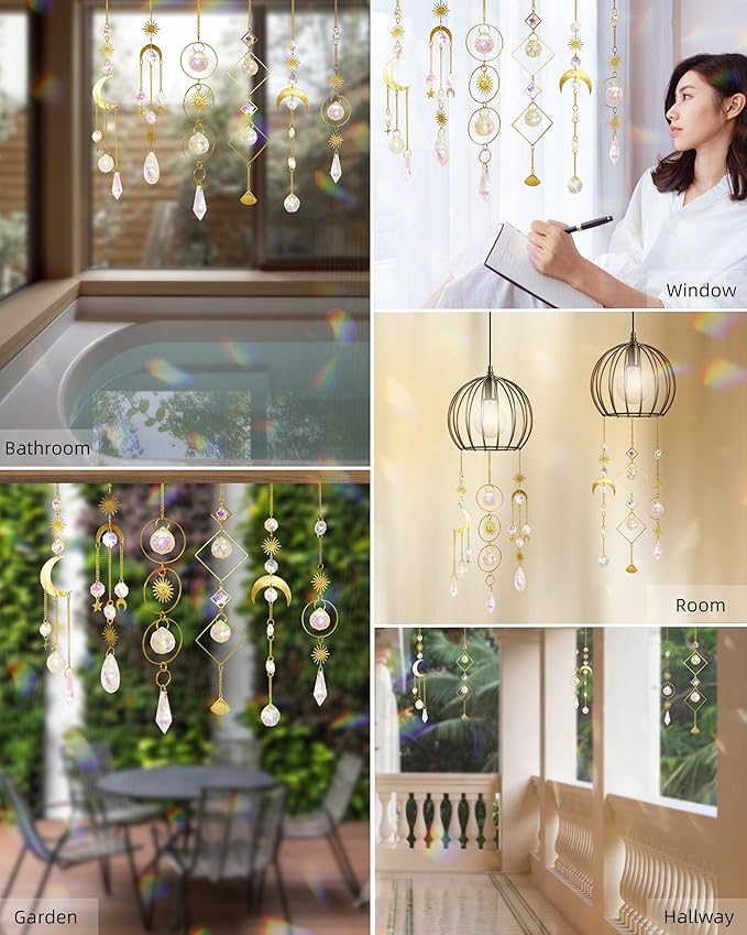 6 Pack Crystal Suncatcher,Hanging Sun Catchers with Crystals, Colorful Crystals Suncatchers Rainbow Prisms for Windows Christmas Tree Home Wedding Party Car Indoor Outdoor Garden Decor-VerdiqueGarden