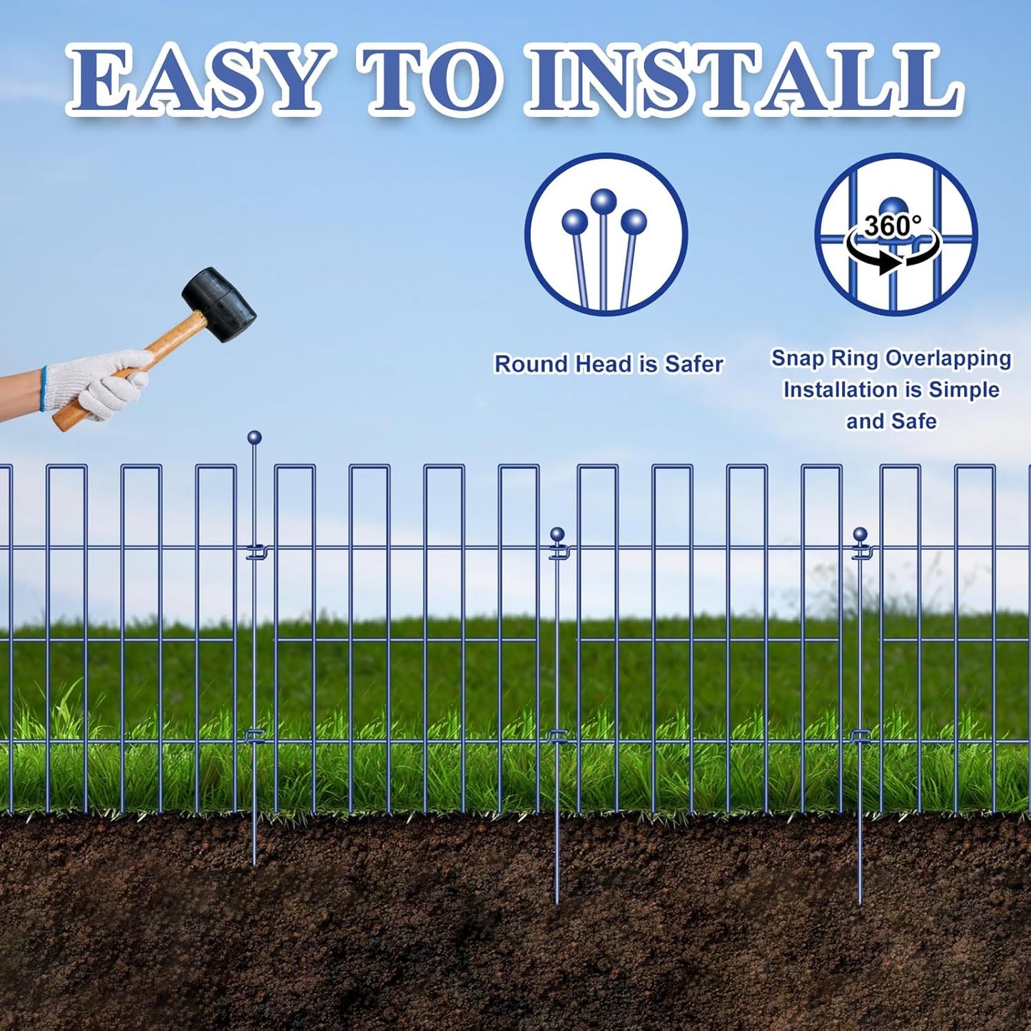 Animal Barrier Fence, 25 Panels Garden Fence Animal Barrier, 27 ft(L)×17 in(H), No Dig Fences for Dogs and Rabbits, Rustproof Metal Garden Fencing, Under Fences Border Barrier for Outdoor, Yard, Patio-VerdiqueGarden