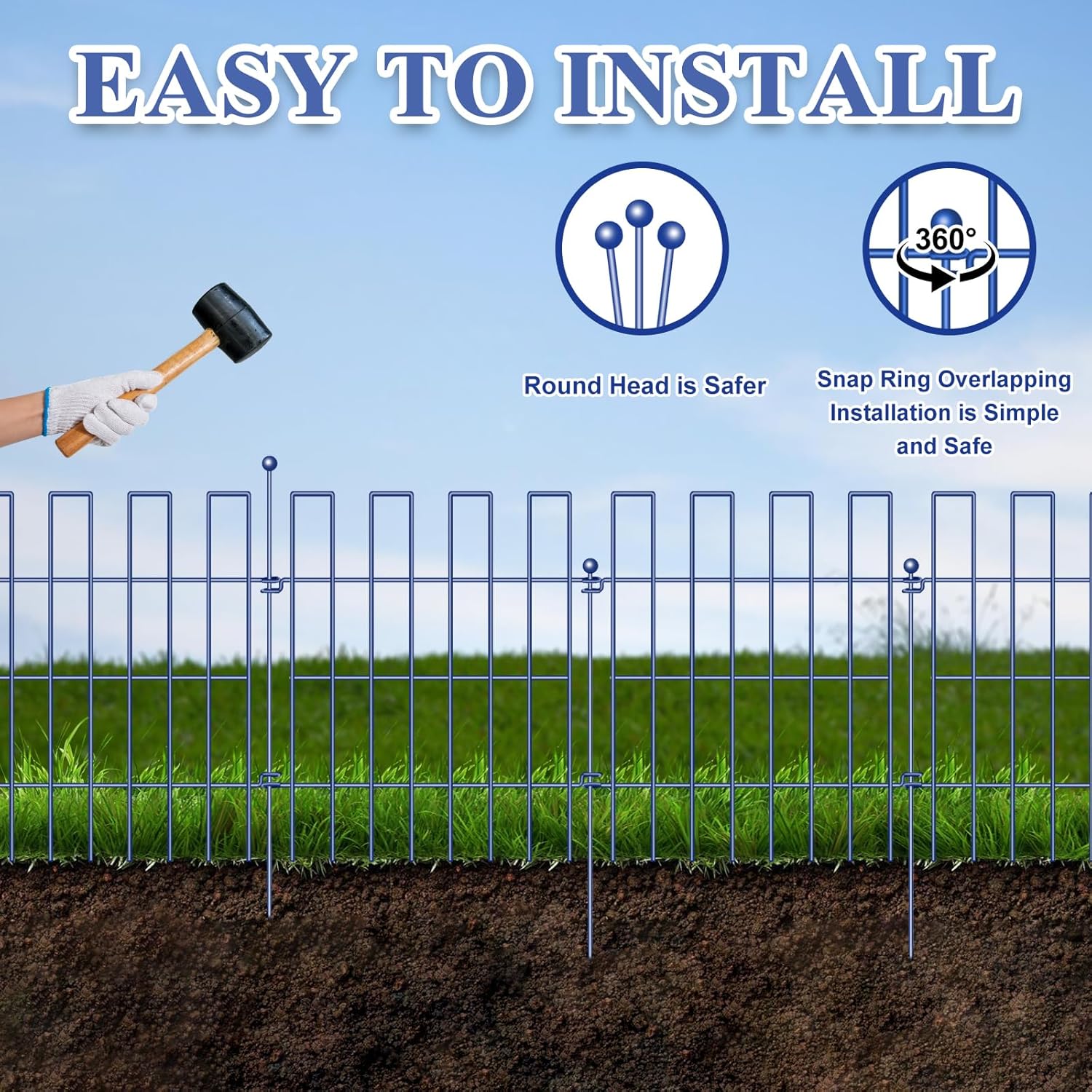 Animal Barrier Fence, 25 Panels Garden Fence Animal Barrier, 27 ft(L)×17 in(H), No Dig Fences for Dogs and Rabbits, Rustproof Metal Garden Fencing, Under Fences Border Barrier for Outdoor, Yard, Patio-VerdiqueGarden