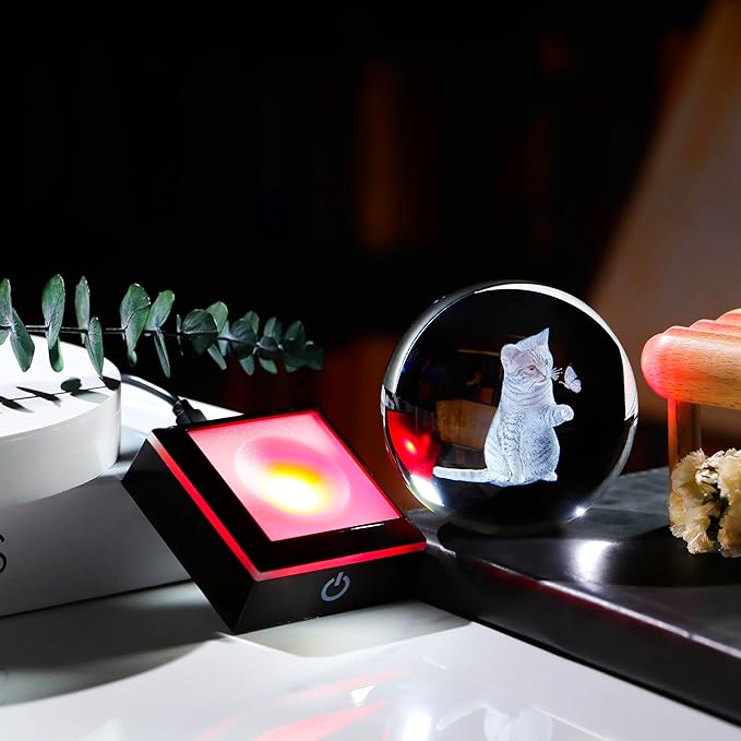 3D Cat Crystal Ball Cat Lover Gifts for Women 3D Cat Figurines Home Decor Cat Collectibles Snow Globes Gift for Girl Cat Lamp for Bedroom Unique Cat Gifts for Her-VerdiqueGarden