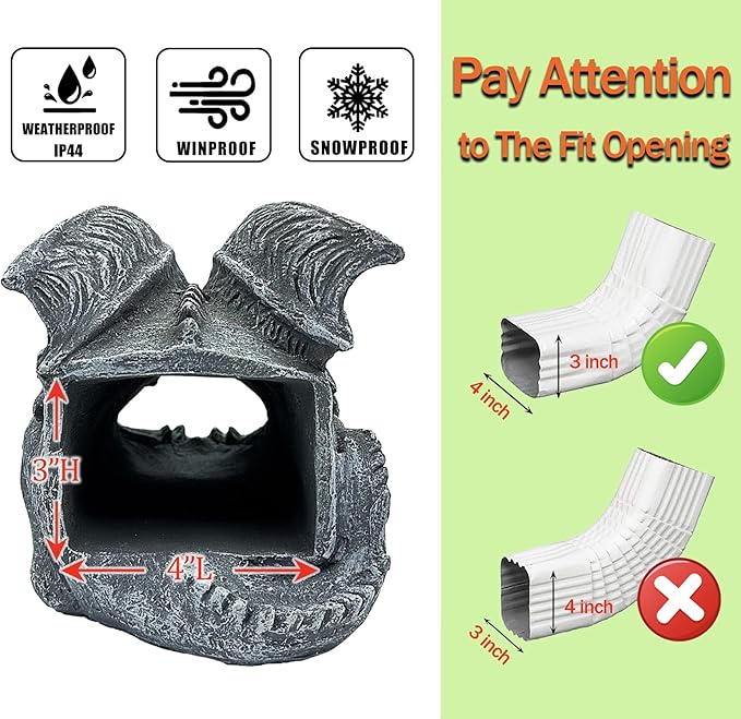Gothic Gargoyle Statue Decor, Gutter Downspout Splash Block & Diverter, Lifelike Garden Rain Downspout Diverter, 3"x4" Decorative Gutter Extension, Outdoor Gargoyle Statues, Unique Home Accent-VerdiqueGarden