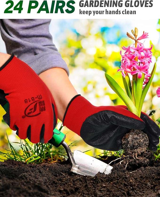Nuogo 24 Pairs Gardening Gloves for Men Women Rubber Coated Landscaping Work Gloves Safety Work Construction-VerdiqueGarden