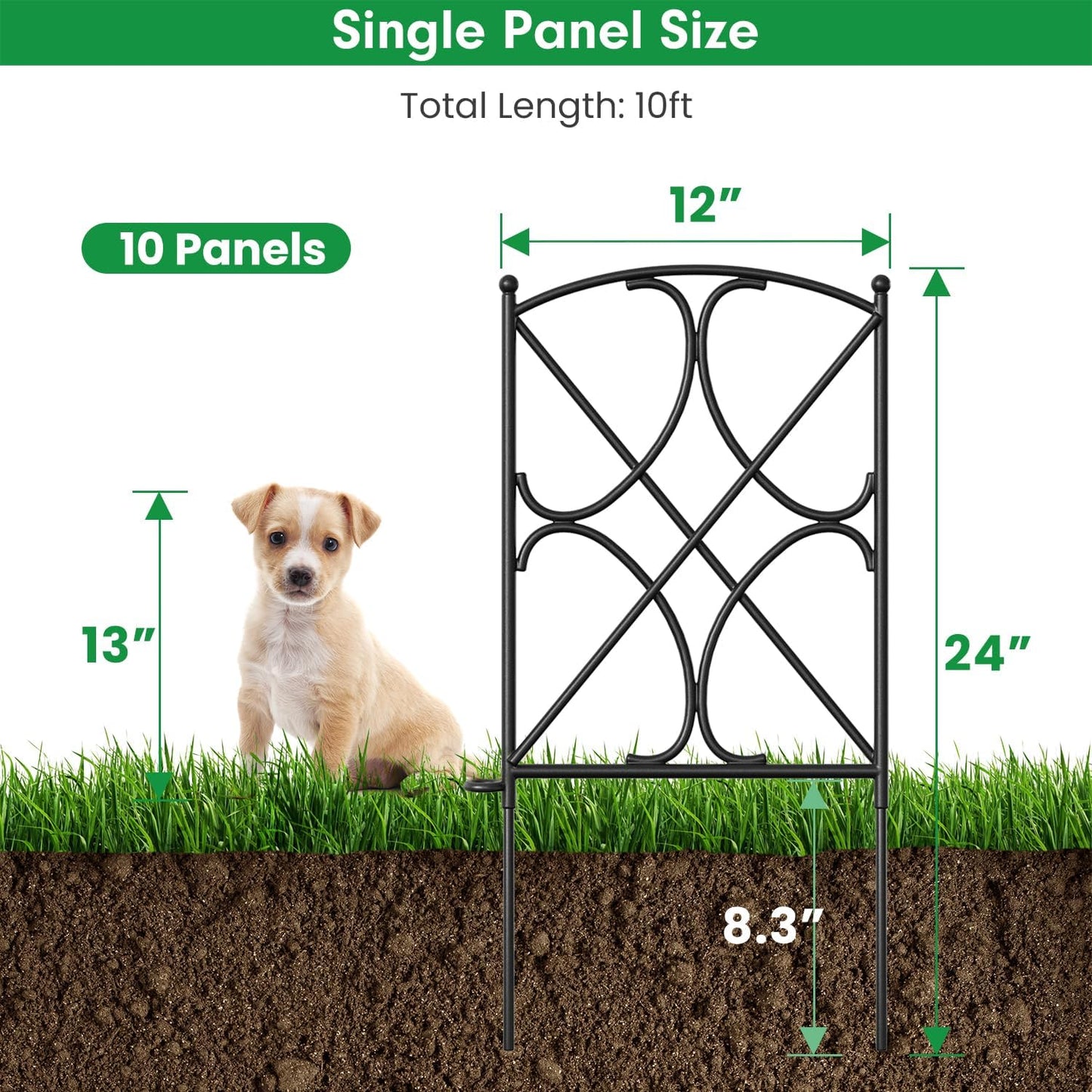 AMAGABELI GARDEN & HOME 10 Panels 24in(H)×10ft(L) Decorative Garden Fences and Borders for Dogs Rustproof Metal No Dig Fence Panels Garden Edging Border for Animal Barrier Flower Beds Yard Patio-VerdiqueGarden
