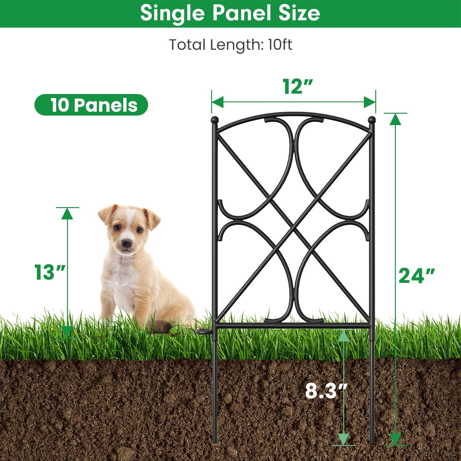 AMAGABELI GARDEN & HOME 10 Panels 24in(H)×10ft(L) Decorative Garden Fences and Borders for Dogs Rustproof Metal No Dig Fence Panels Garden Edging Border for Animal Barrier Flower Beds Yard Patio-VerdiqueGarden