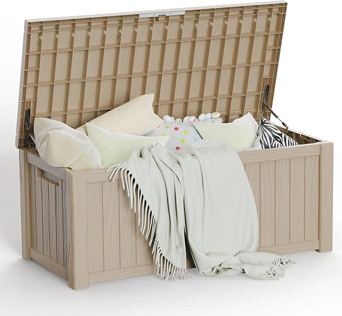 120 Gallon Waterproof Outdoor Storage Box,Resin Deck Box,Lockable Outside Storage Box Container for Patio Furniure,Garden,Tools (120 Gallon,Grey)-VerdiqueGarden