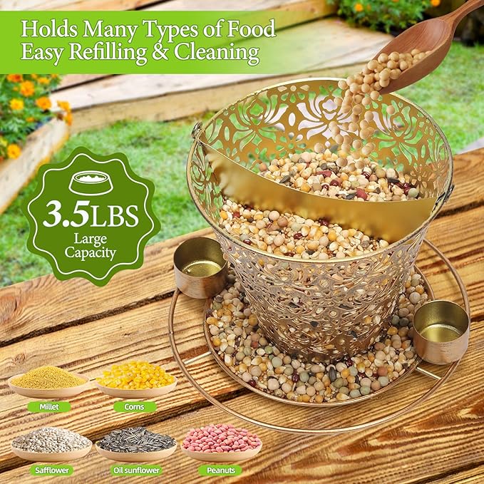 Solar Bird Feeders for Outside Hanging Metal Wild Bird Feeder Solar Lanterns Outdoor Waterproof Garden Decor for Yard Brown-VerdiqueGarden