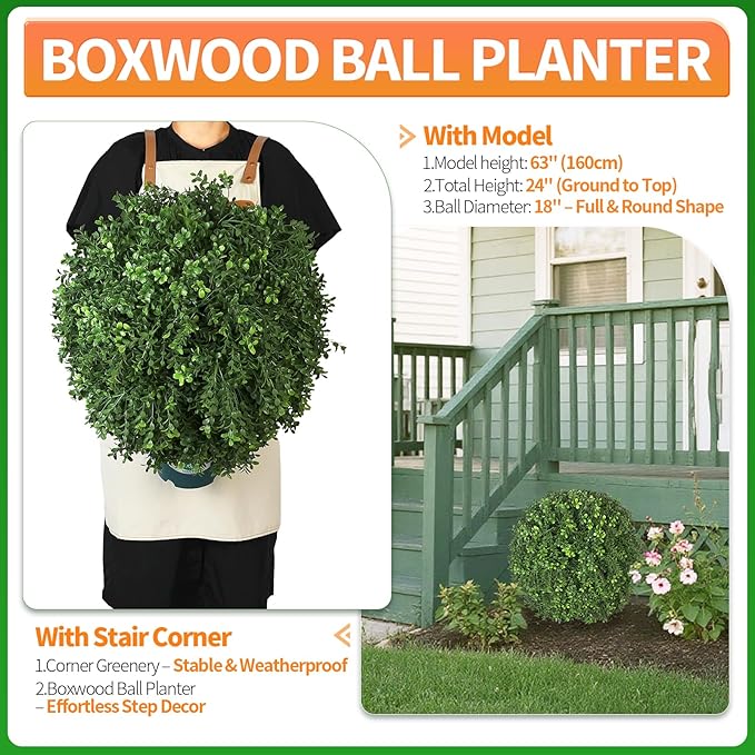 QIANYUN Artificial Topiary Trees Outdoor – 18 Inch Fake Boxwood Plants, UV Resistant Faux Shrubs for Outdoor/Indoor Decor, Perfect for Porch, Garden, Backyard-VerdiqueGarden