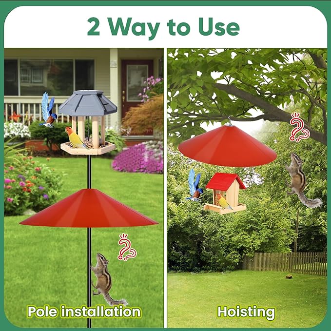 24-inch Large Squirrel Proof Bird Feeders for Outside Hanging, Outdoor Squirrel Baffles for Bird Feeders Pole, Red Color-VerdiqueGarden