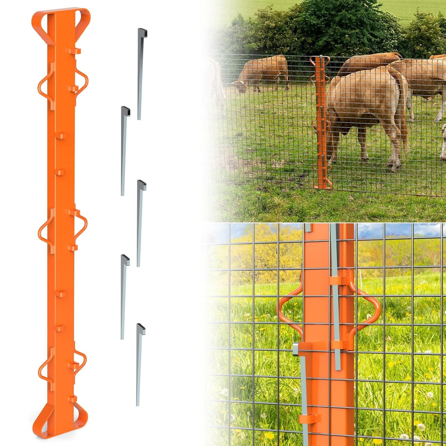 4ft Woven Wire Fence Stretcher Bar with 5 Wedges Heavy Duty Wire Stretcher Fence Tool for Farms, Ranches, Garden Barriers, Yard (Orange)-VerdiqueGarden