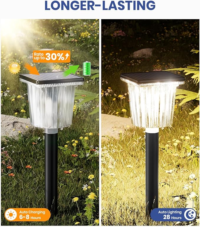 Super Bright Solar Pathway Lights Outdoor Powered,Adjustable Warm&Cool White,Waterproof IP65 Garden Decor Landscape Lighting Outside for Yard/Patio/Walkway/Driveway/Landscape (Obsidian Black, 4 Pack)-VerdiqueGarden