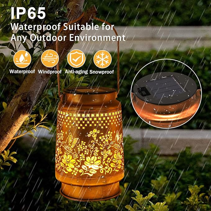 Solar Lanterns Outdoor Hummingbird Garden Decor, Birthday Gifts for Women Mom Grandma Metal Hanging Lantern Lights Waterproof Solar Lights with Shepherd Hook LED Decoration for Garden Yard Patio Lawn-VerdiqueGarden