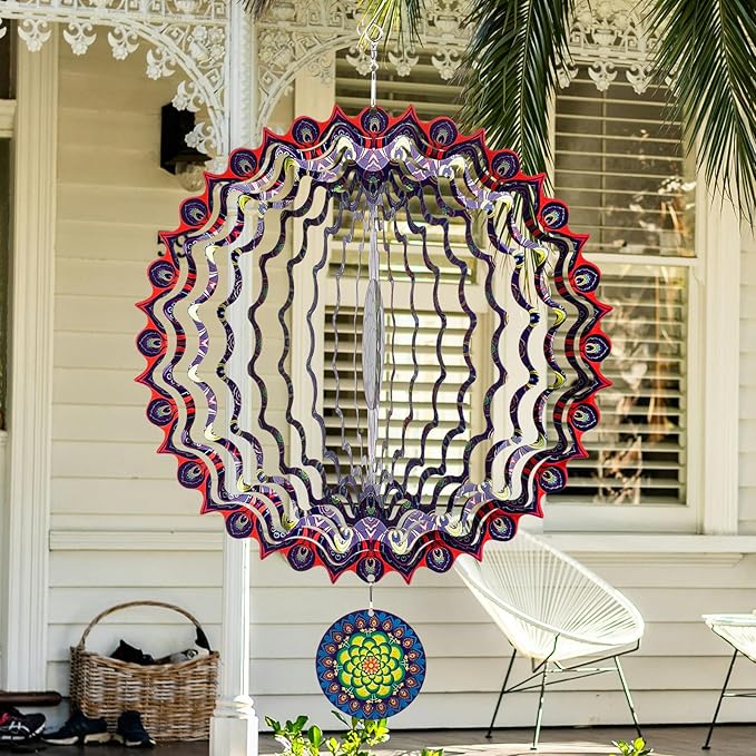 TUOKING Wind Spinners Outdoor Peacock Feathers 3D Metal Hanging Art Wind Sculptures 12 Inch Stainless Steel for Yard and Garden Decoration Worth Gift for Women-VerdiqueGarden