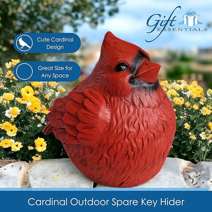Stocky Cardinal Garden Statue and Key Hider - Hides a Secret Extra Hidden Key Outside in Garden, Yard or Porch-VerdiqueGarden