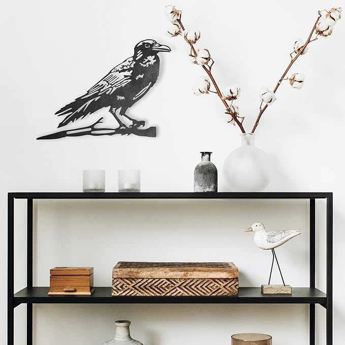 Renovatio Metal Bird Decor – Artistic Raven Silhouette, Metal Garden Ornament, Outdoor Tree Decorations – A Remarkable Yard & Lawn Decor – Raven (Black)-VerdiqueGarden