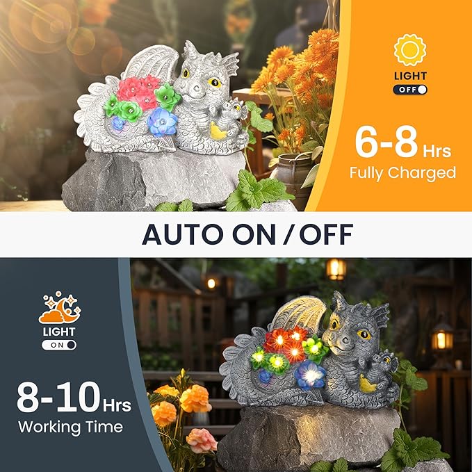 GIGALUMI Solar Garden Statues Dragon Statue Figurine Lights for Outside, Garden Decor Yard Decorations Outdoor for Mom, Women Housewarming Birthday Gifts-VerdiqueGarden
