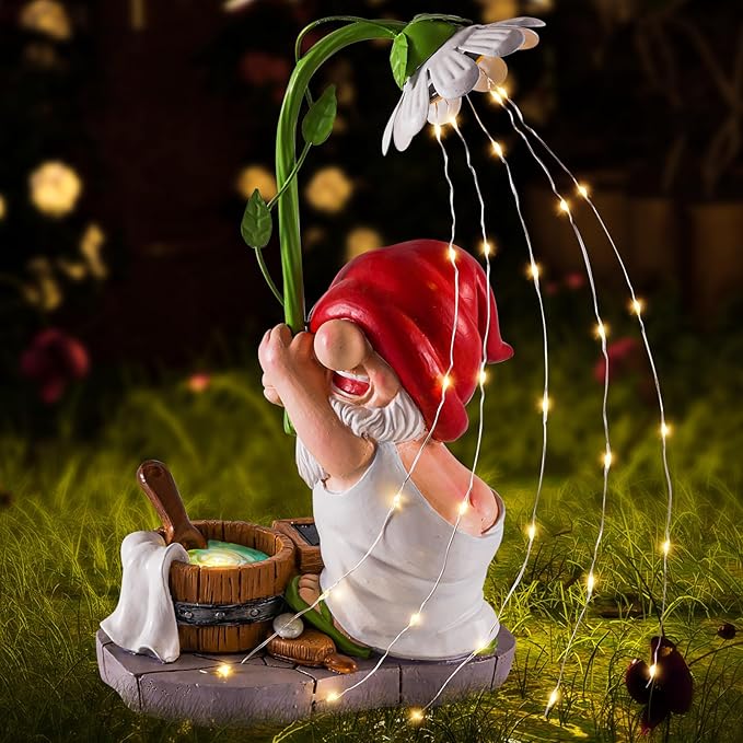 WINTS Garden Gnomes Outdoor Statue with Solar Lights,Bathing Large Funny Gnome Solar Garden Decorations for Lawn, Balcony, Yard,Patio Gnome Gifts for Mom-VerdiqueGarden