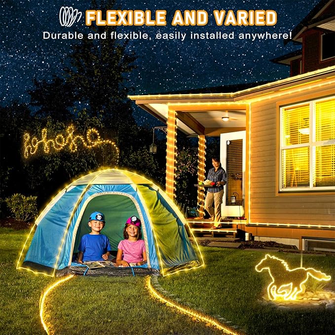 Rope Lights Outdoor, 100FT 300 LED Plug in Christmas Lights with Waterproof 8 Modes, Connectable String Twinkle Light for Indoor House Patio Garden Party Holiday Decorations, Warm White-VerdiqueGarden