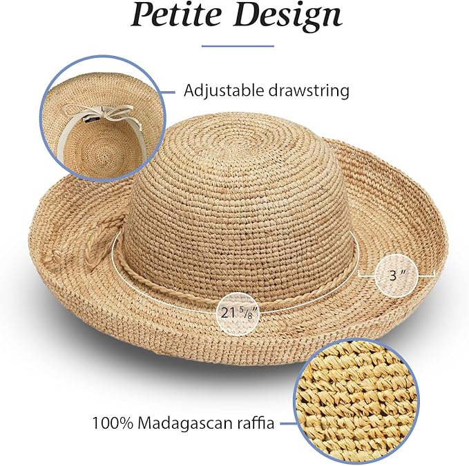 Wallaroo Hat Company – Women’s Petite Catalina Sun Hat – Wide Brim, Natural Fiber, Adjustable Sizing for Smaller Crown Sizes-VerdiqueGarden