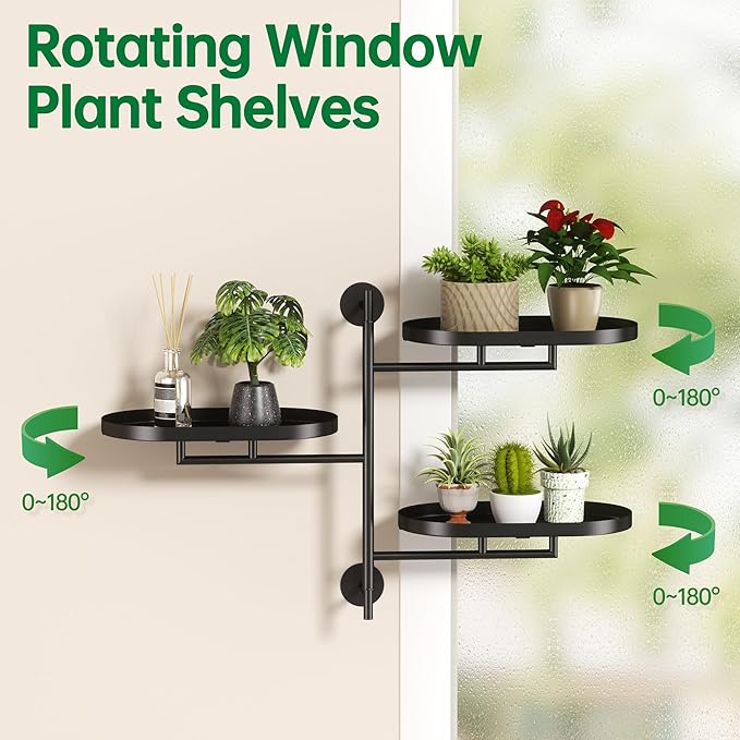 Rotating Window Plant Shelves for Multiple Plants Indoors,3-tier Metal Corner black Plant Stand Holder Floating Plant Shelf for Wall，Windows Sill Gifts for Plant Lovers to Enhance Home Decor-VerdiqueGarden
