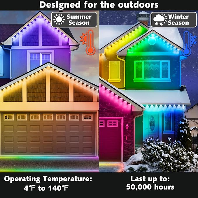 100FT Permanent Outdoor RGB Lights,Waterproof Smart LED Eaves Lights with App/Remote Control,for Christmas and All Holiday Decor,Daily and Accent Lighting,House Roof and Garden Lighting-VerdiqueGarden