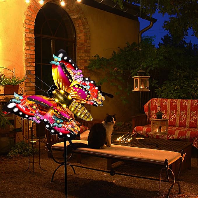 Solar Garden Lights, Outdoor Butterfly Garden Decor Large 41" Metal Decorative Garden Stake Lights, Waterproof Butterfly Decoration for Outside Patio Yard Porch Birthday Gardening Gifts for Mom Women-VerdiqueGarden