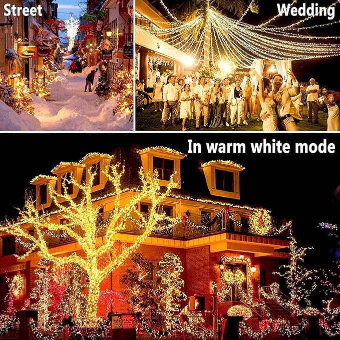 KNONEW 403ft 1000 LED Christmas Lights Color Changing String Lights Outdoor with 11 Modes for Xmas Tree Trunk Yard Porch Outdoor Wedding Party Decorations (Warm White to Multicolor)-VerdiqueGarden