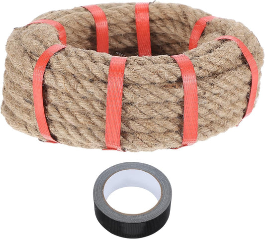 MECCANIXITY Jute Rope 0.5 Inch x 10ft, Thick Twine Rope Ropes Braided Jute Twine Natural Brown Burlap Cord String Heavy Twisted with Tape for Decorative Crafts Railing Swing Tug of War-VerdiqueGarden