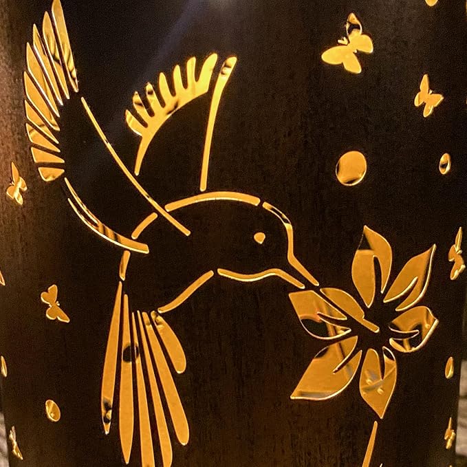 2 Pack Hummingbird Solar Lanterns Outdoor Hanging Lantern Lights, Hollowed-Out Metal Decor Lantern-VerdiqueGarden