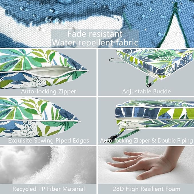 LVTXIII Outdoor Deep Seat Cushion Patio Seat and Back Cushion Set Seasonal Chair Cushion for Dining Arm Chairs, Wicker Chairs and Garden Furniture Decoration, 22"x22"x4", Islamorada Blue Green-VerdiqueGarden