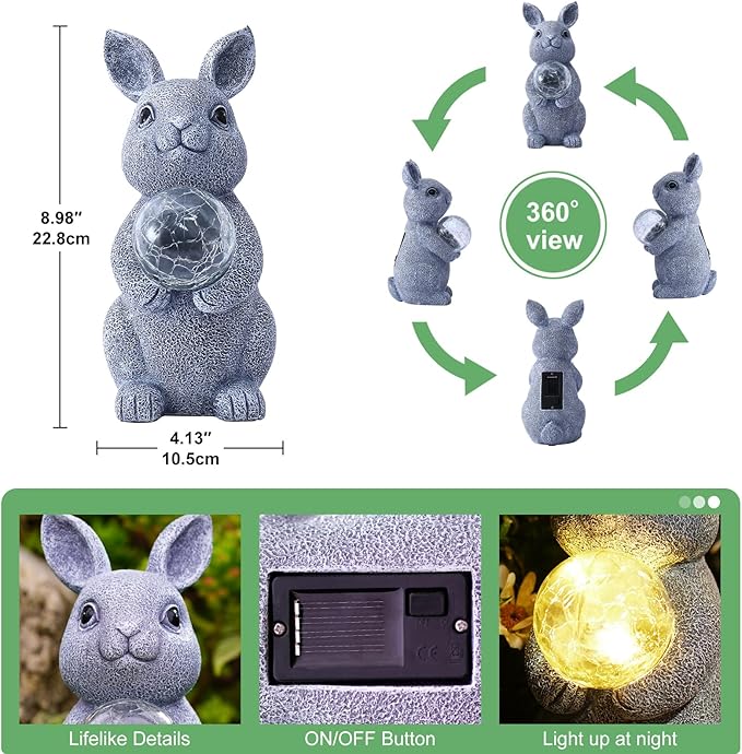 Solar Garden Outdoor Statues Bunny with Gazing Ball - Outdoor Decor Garden Rabbit Statue for Patio, Balcony, Yard, Lawn Ornament - Unique Housewarming Gifts-VerdiqueGarden