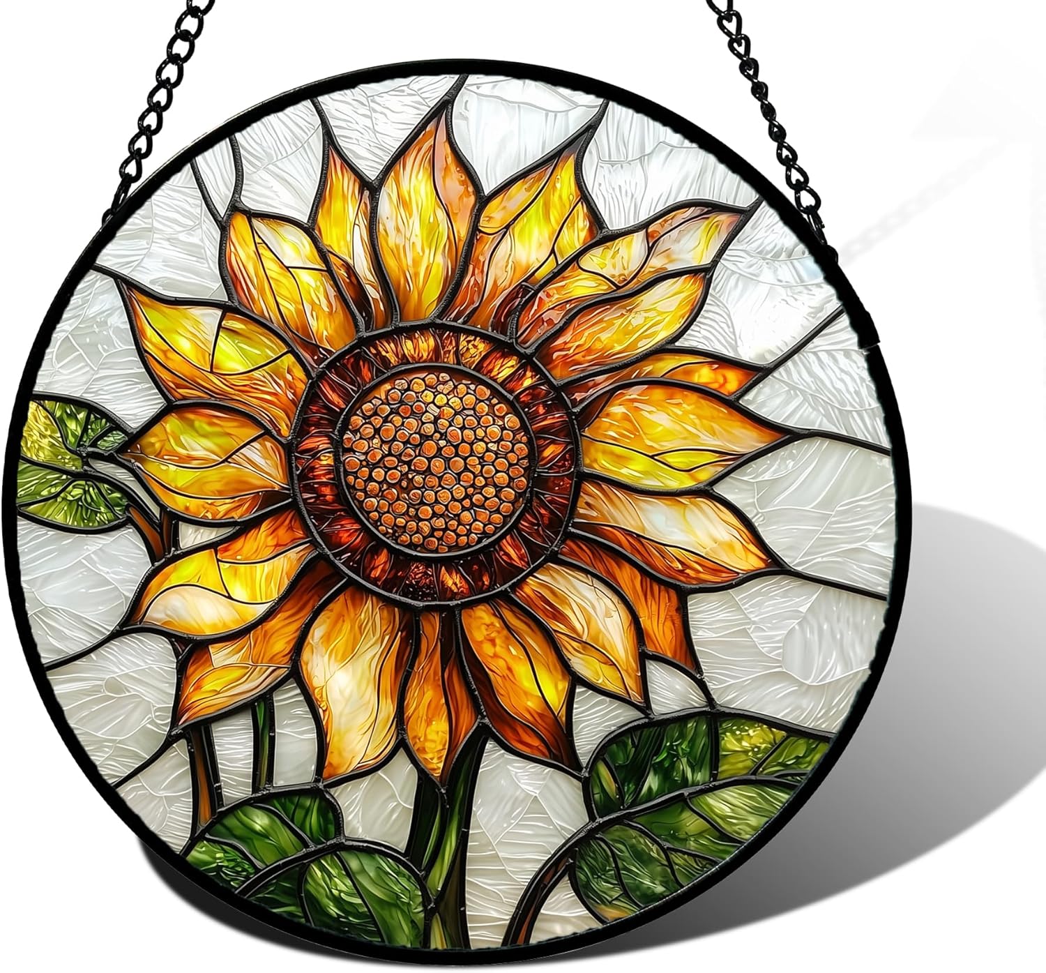 Stained Glass Window Hanging - Sunflower Flower Suncatcher Ready to Hang Window Doors Home Decoration and Christmas, Mother's Day Birthday Gifts for Women, Men, and Mom 6.3x6.3 in-VerdiqueGarden