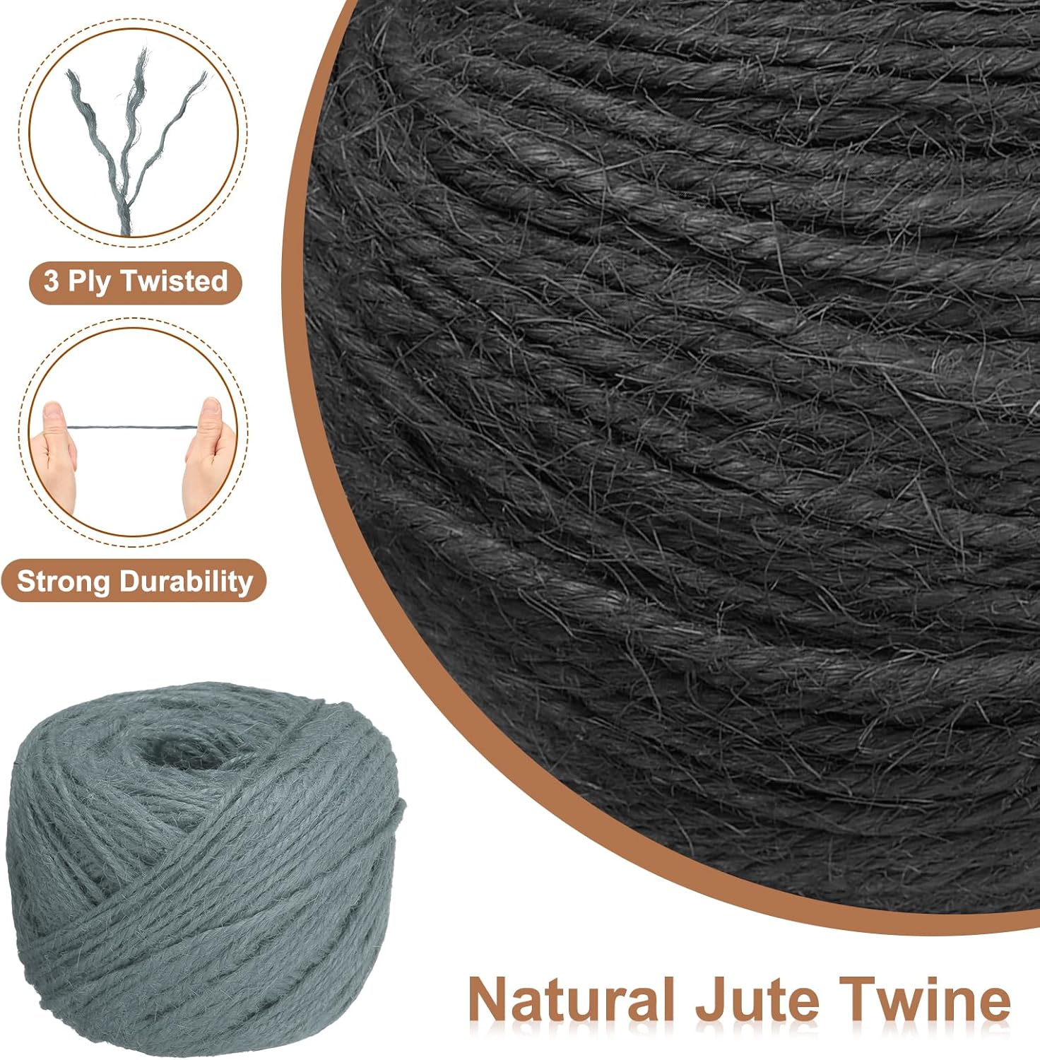 uxcell 328 Feet Natural Jute Twine String,2mm Thin Garden Twine Rope Colored Plant String Cord for DIY Art Crafts Gift Wrapping Decoration Packing Gardening Plant Hanger,Grey-VerdiqueGarden