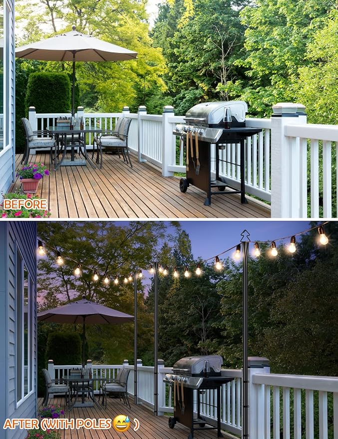 LOPANNY String Light Poles for Outside - 2 Pack 9.8FT Poles for Outdoor String Lights, Outdoor Light Poles for String Lights Hanging - Backyard, Garden, Patio, Deck Lighting Stand for Parties, Wedding-VerdiqueGarden
