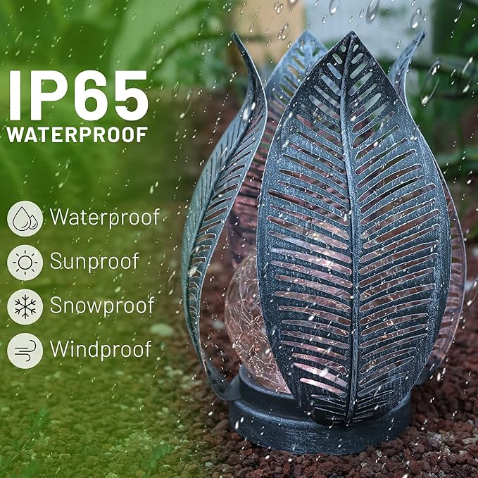 Solar Lights Outdoor Waterproof Garden Decor Crackle Glass Globe,Metal Yard Art Solar Outdoor Lights for Table Decor Porch,Patio Decorations.Gardening Gifts for Women/Mom-VerdiqueGarden