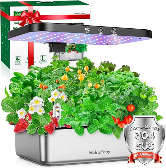 Hydroponics Growing System Indoor Garden - Herb Garden with Grow Light, 15 Pods Stainless Steel Indoor Garden Kit, Auto Timer, Gardening Gift for All Ages-VerdiqueGarden