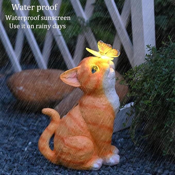 Cat Garden Figurines Outdoor Decor Solar Statue with LED Lights for Patio Lawn Yard Art Decoration Housewarming Garden Gift-VerdiqueGarden